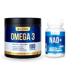 SUPLIDAILY - Pack Longevidad NAD+ Resveratrol 90 Cap + Omega 3 180 Cap Anti-Edad