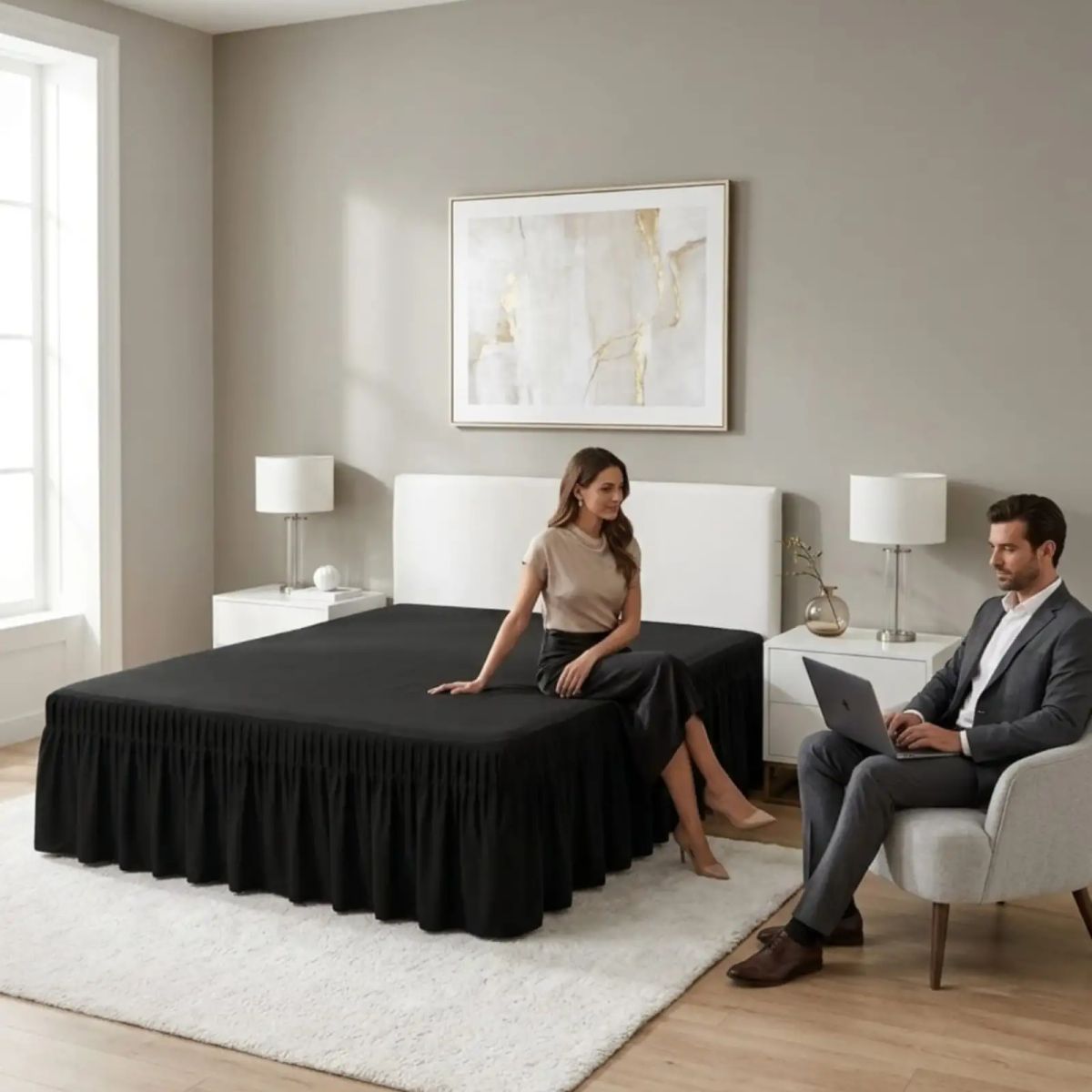 GENERICO - Faldón Para Cama De 2 Plazas Ajustable Premium