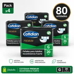 COTIDIAN - 80 pañales PREMIUM talla G. 4 paquetes de 20 unidades cada uno.
