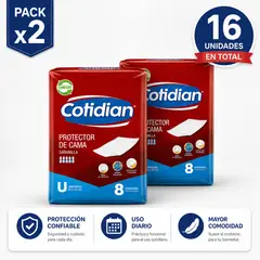 COTIDIAN - 16 Sabanillas absorventes COTIDIAN. 2 paquetes de 8 unidades cada uno