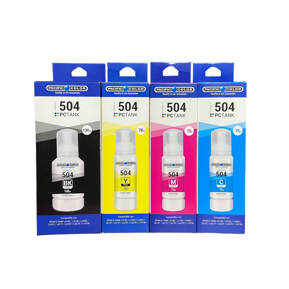 PACIFIC COLOR - Pack 4 Tintas alternativas T504 Compatible EPSON