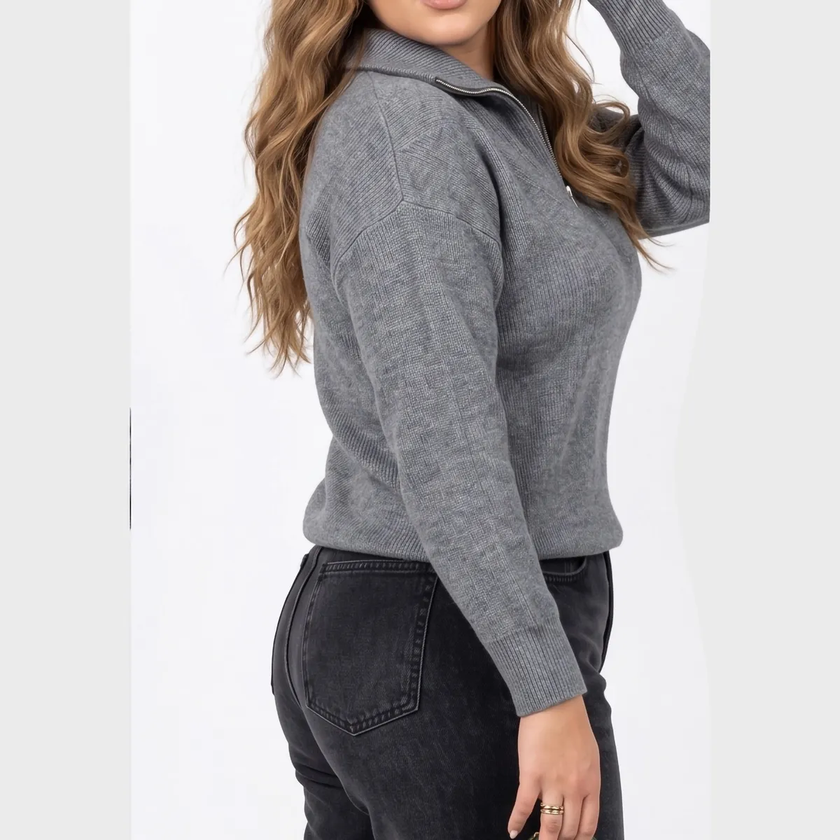 HIPSY SWIMWEAR - Sweater Tejido con Medio Cierre Metálico y Cuello Alto