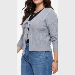 HIPSY SWIMWEAR - Cardigan Mujer Tejido Trenzado Corto Con Lazos Casual