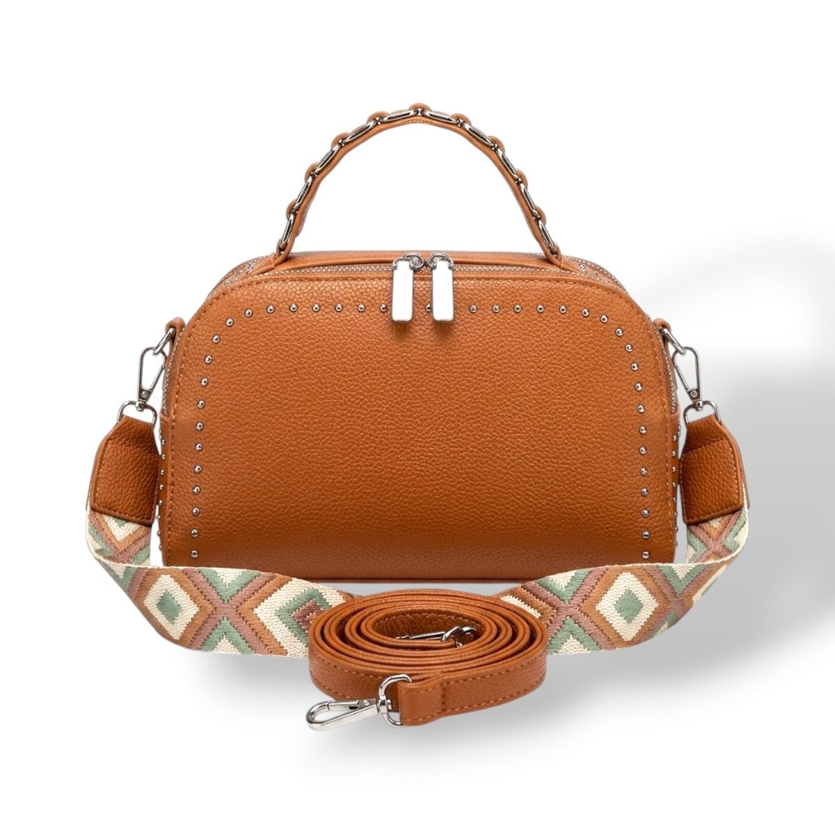 GENERICO - Cartera Bandolera Negra Tachas Strap Doble Ajustable