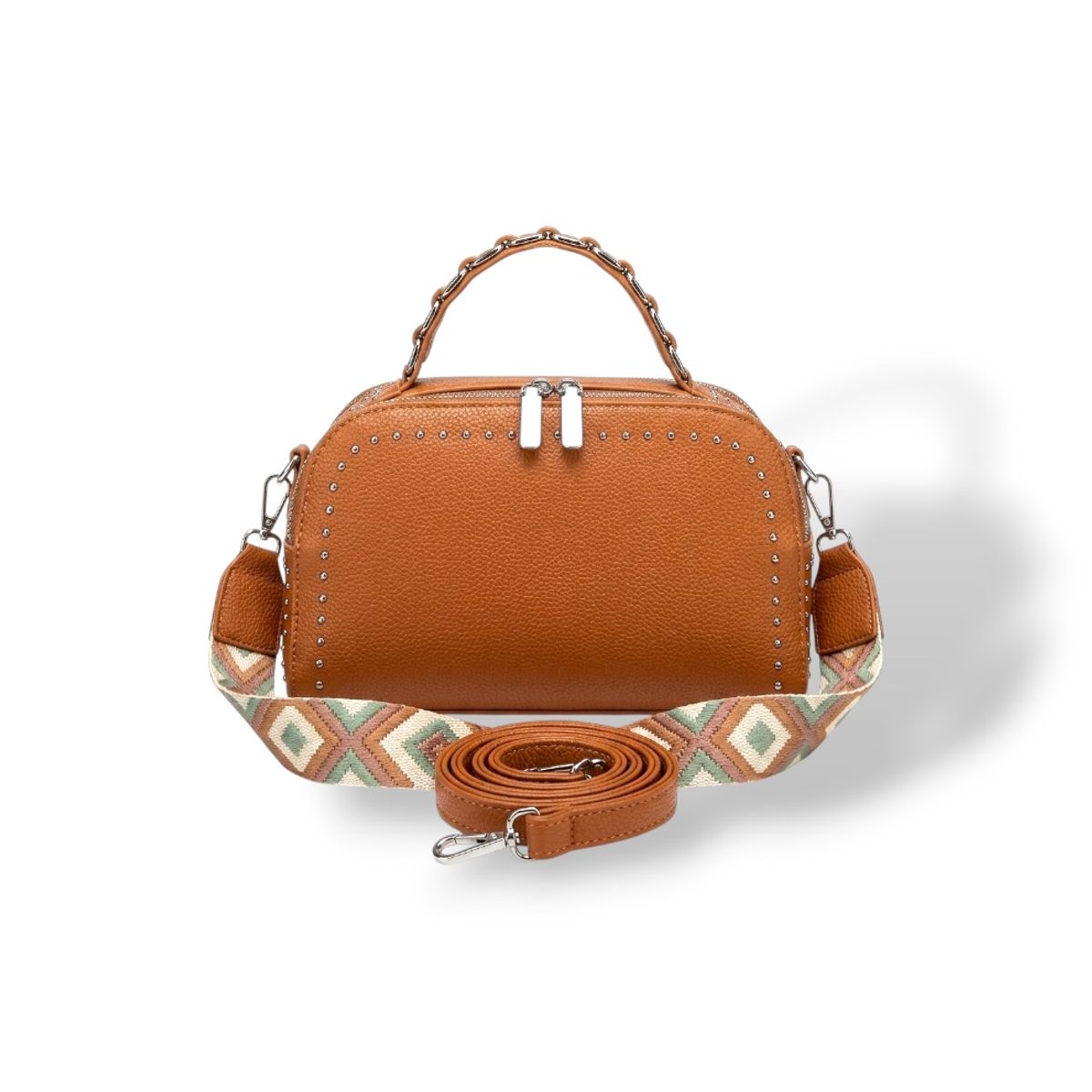 GENERICO - Cartera Bandolera Negra Tachas Strap Doble Ajustable