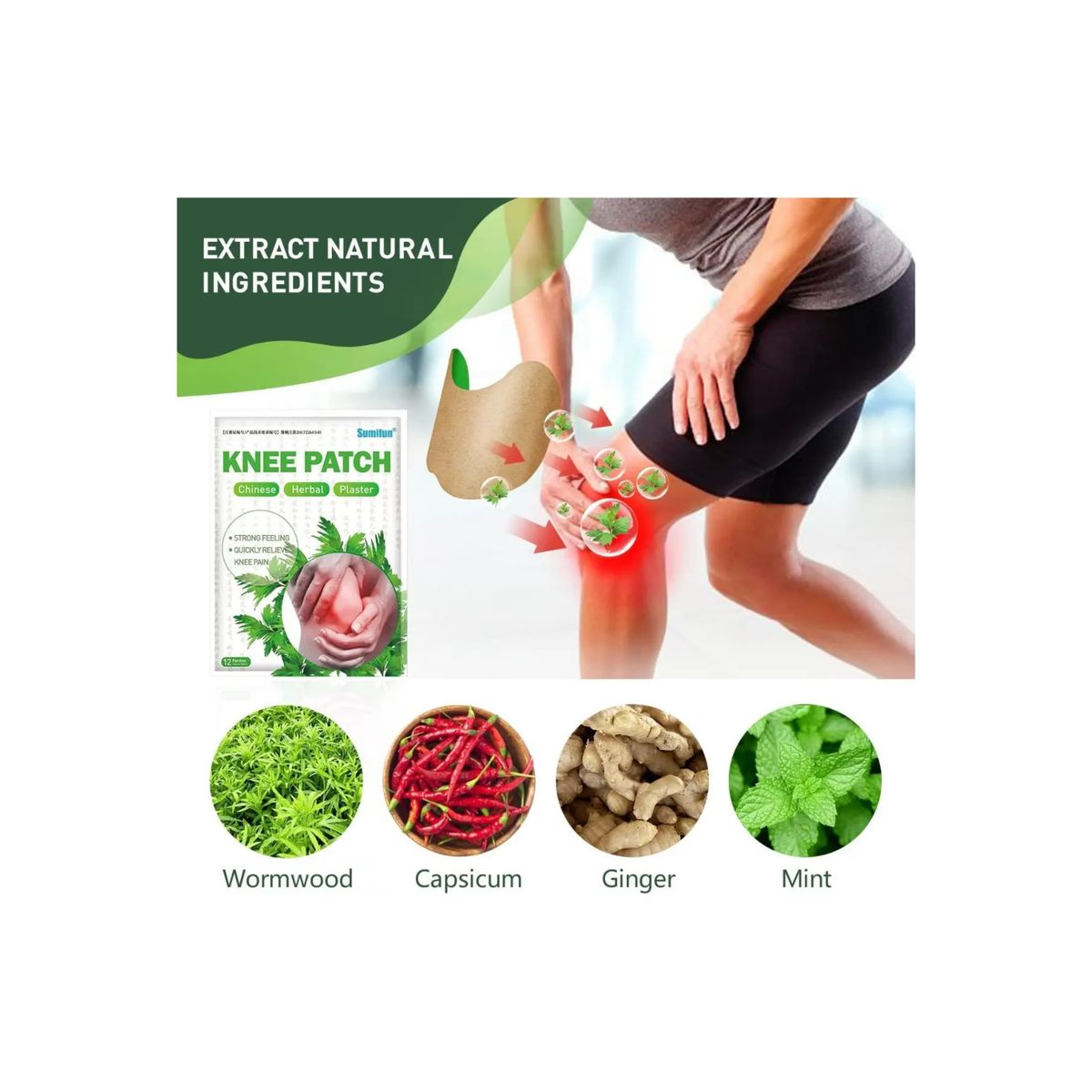 GENERICO - Pack 5 Parches Para Dolor De Rodilla Alivio Rapido Herbal 10uds