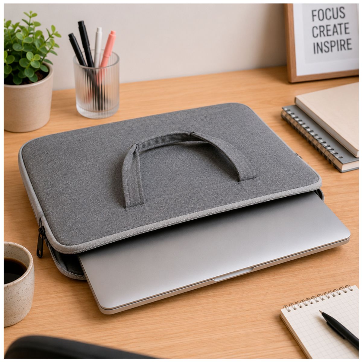 BOCCINI - Funda Acolchada Para Notebook & Laptop Maletin Con Asas 15 Pulgadas Gris