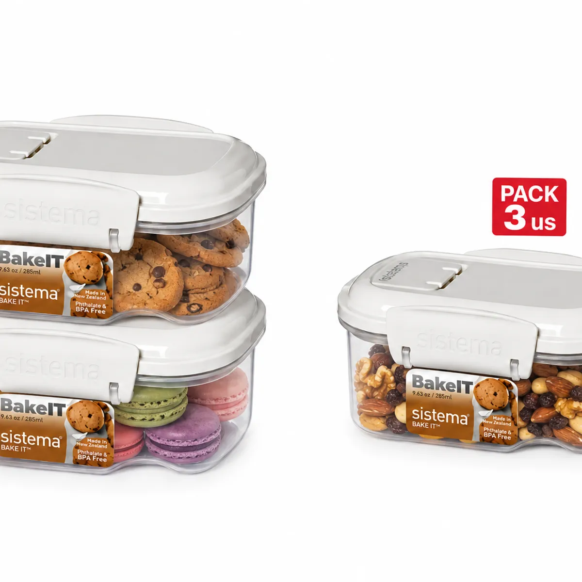 SISTEMA - Set de 3 Contenedores con Tapa Dispensadora  de 285 ml.- Fabricado en Nueva Zelandia
