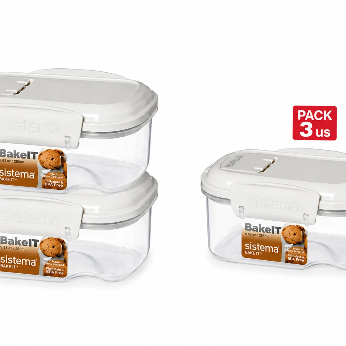 SISTEMA - Set de 3 Contenedores con Tapa Dispensadora  de 285 ml.- Fabricado en Nueva Zelandia