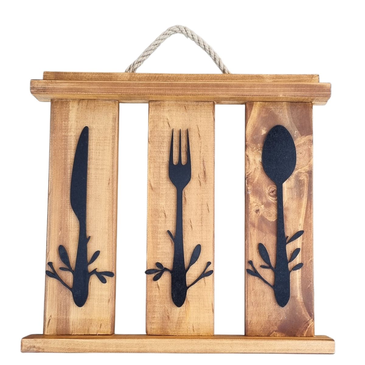 MARFELD MUEBLES - CUADRO DE MADERA CON 3 CUBIERTOS DECORATIVOS
