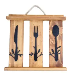 MARFELD MUEBLES - CUADRO DE MADERA CON 3 CUBIERTOS DECORATIVOS