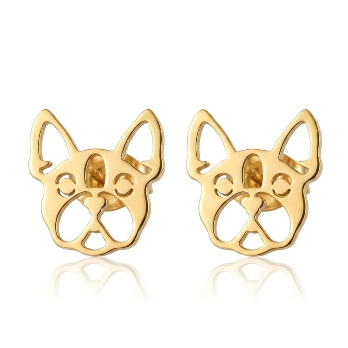 GENERICO - Aros pendientes de fantasia carita  bulldog frances  golden