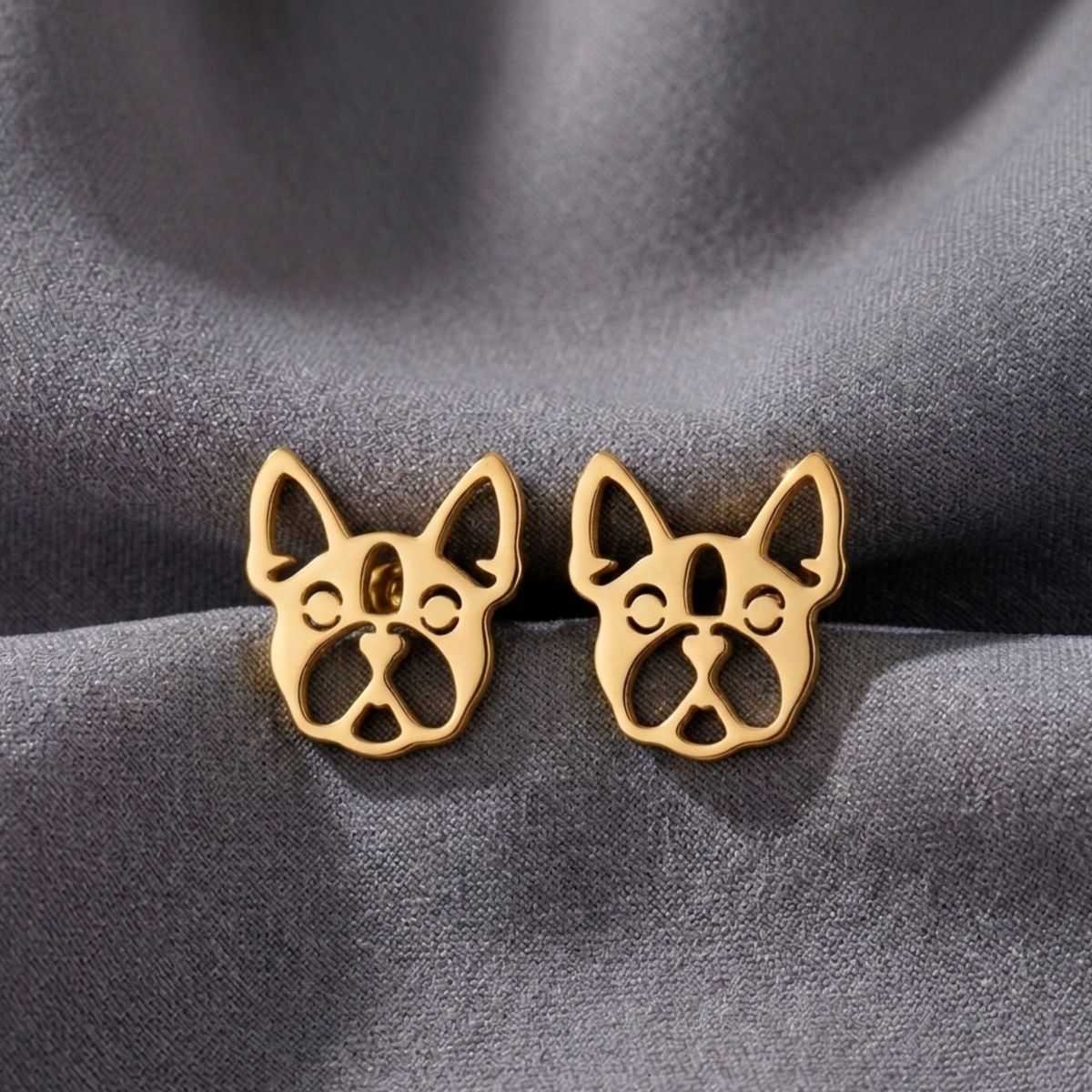 GENERICO - Aros pendientes de fantasia carita  bulldog frances  golden