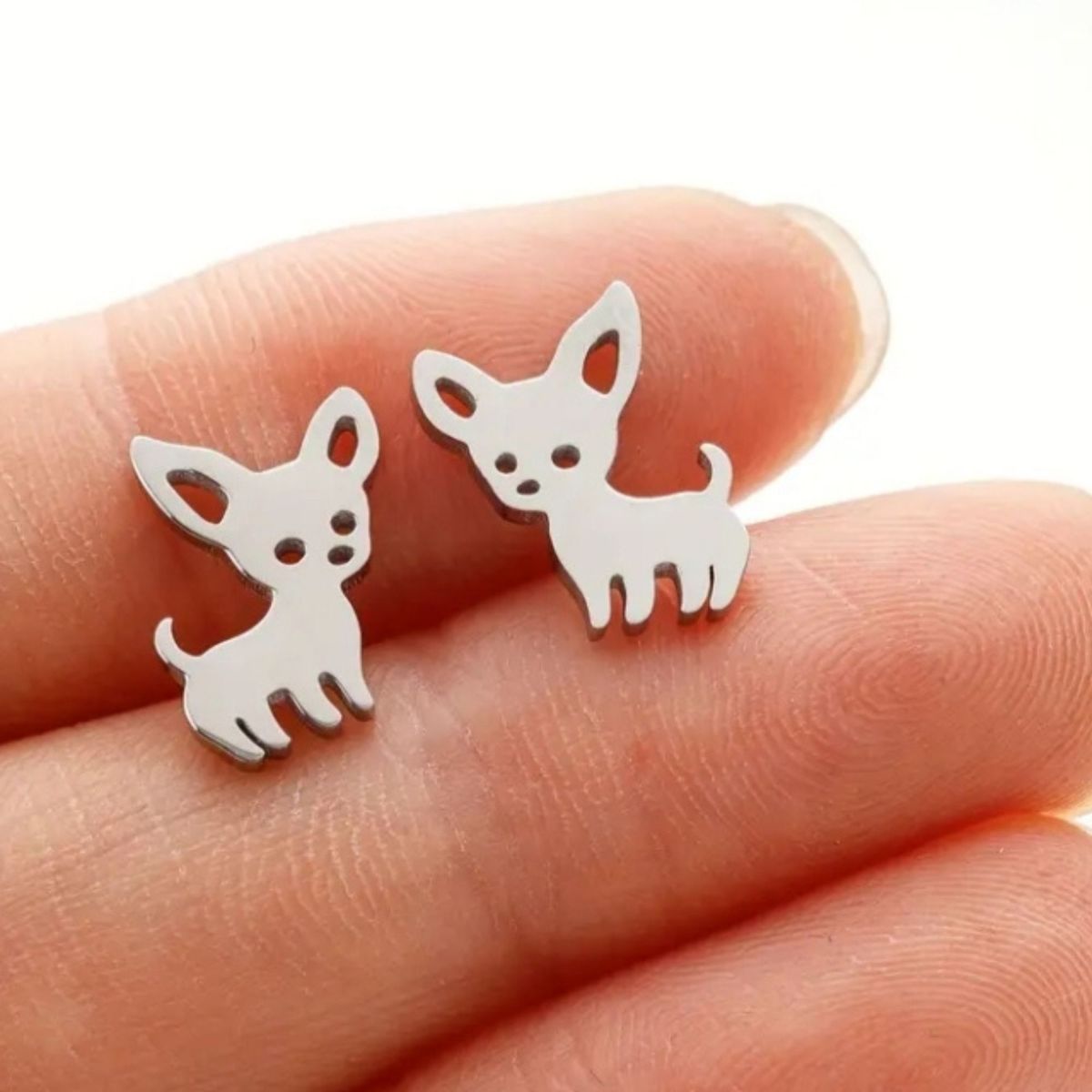 GENERICO - Aros pendientes de fantasia chihuahua silver