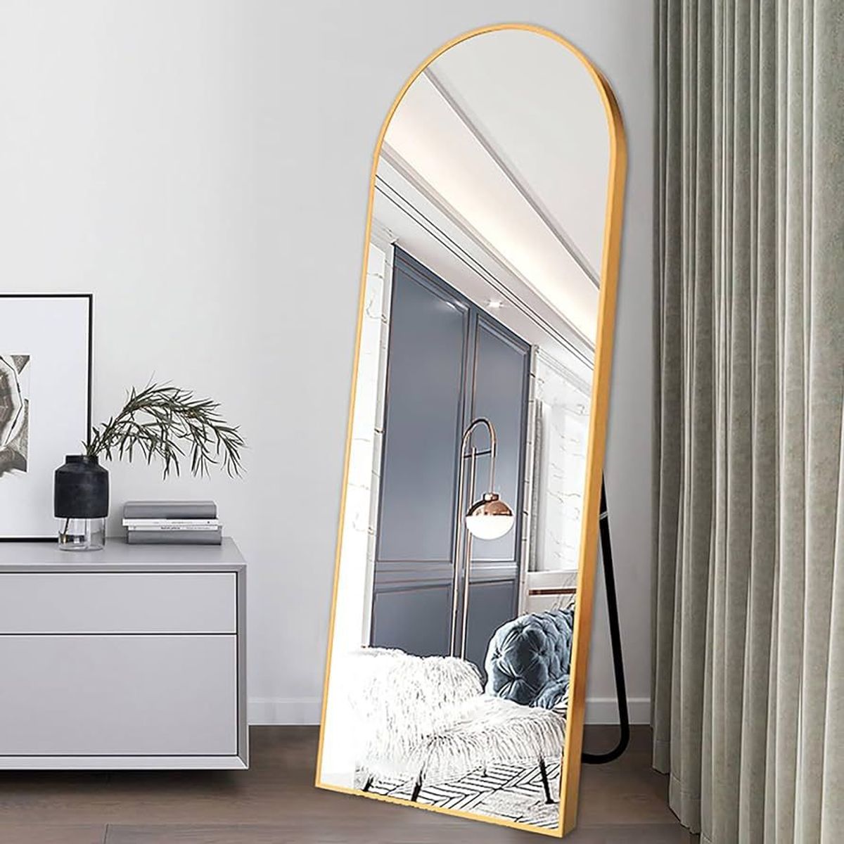 GENERICO - Espejo Pedestal Ovalado Dorado 150x40 Cm