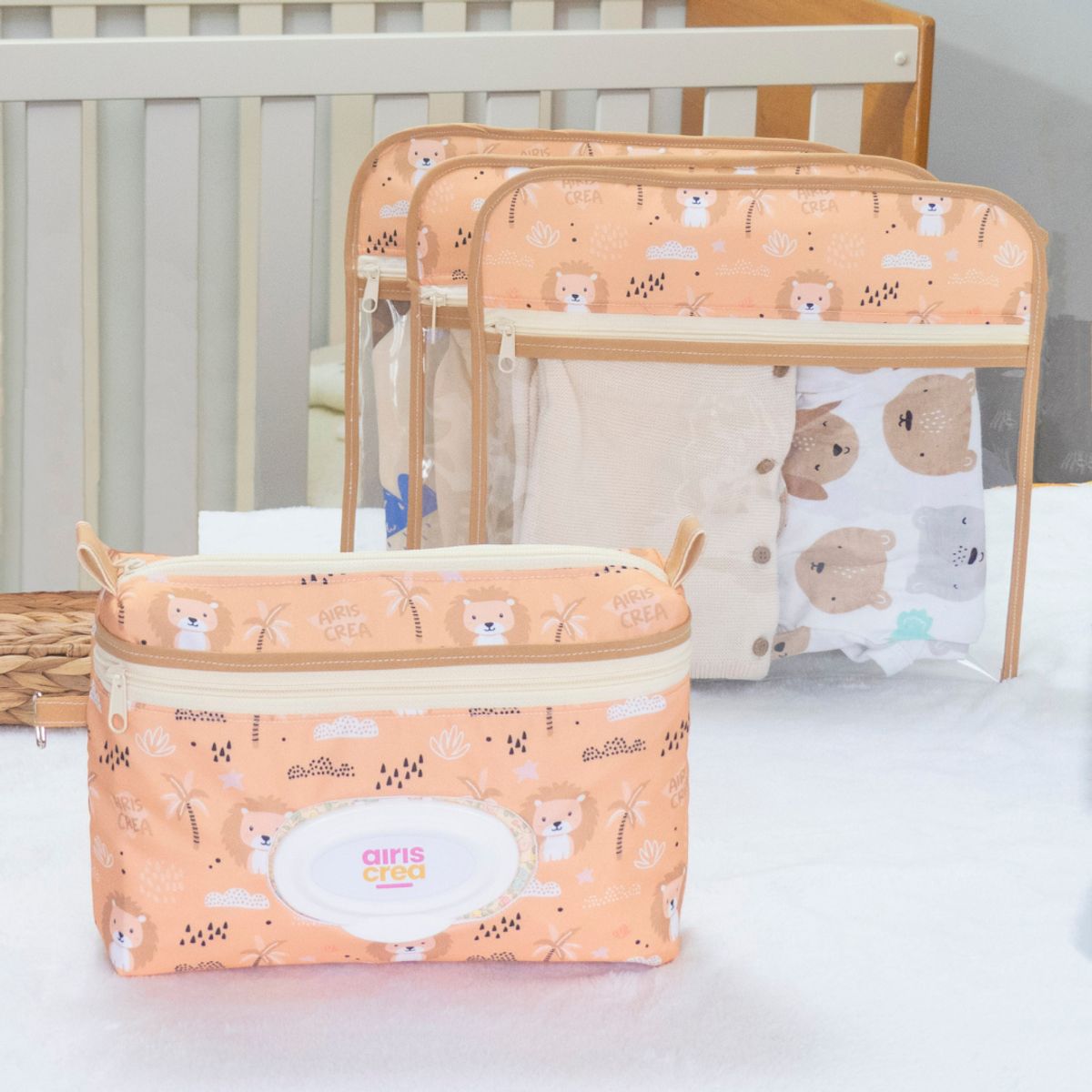 ELAB PROPIA - Kit Maternal Organizacion, Pañalera Bebe + 4 Estuche Ropa- Cafe