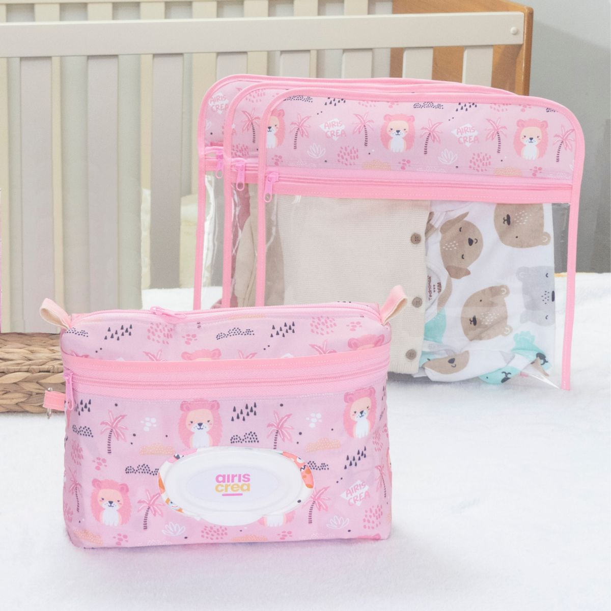 ELAB PROPIA - Kit Maternal Organizacion, Pañalera Bebe + 4 Estuche Ropa- Color Rosa