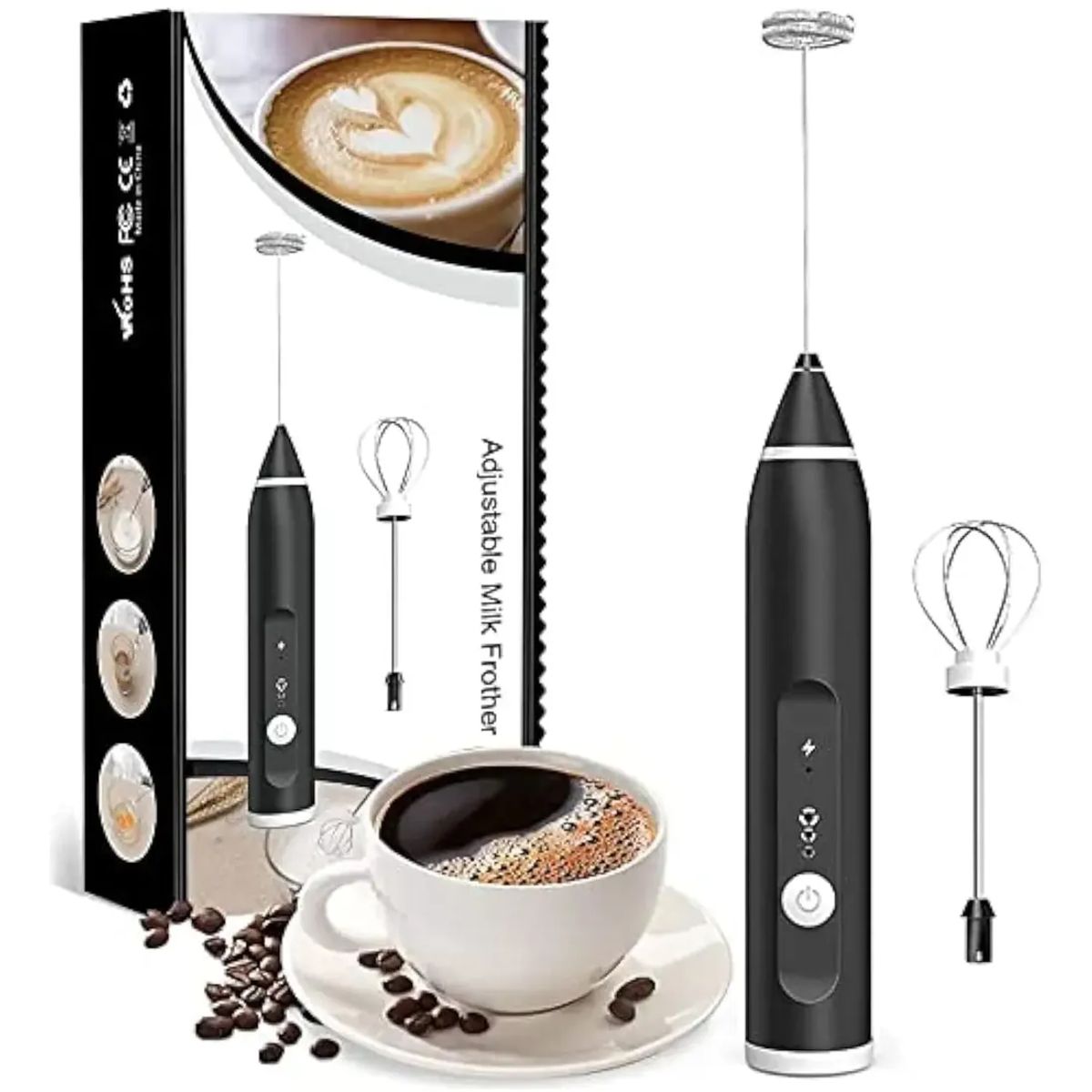 MOVI - BATIDOR DE CAFE ELÉCTRICO RECARGABLE USB CON CABEZALES INTERCAMBIABLES