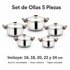 GENERICO - Juego de Ollas de Acero Inoxidable 5 Piezas
