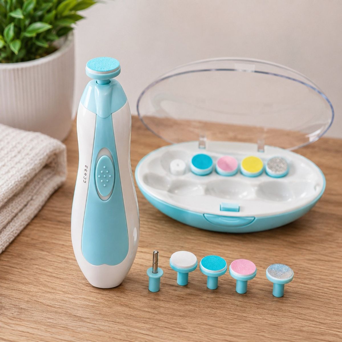 GENERICO - Kit Lima Corta Uñas Electrico Bebes 6 En 1 Silencioso Led Seguro Color Celeste