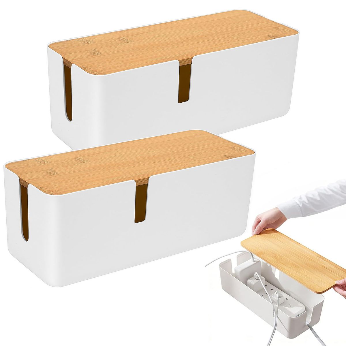 GENERICO - 2 Cajas Organizadores Para Ocultar Cables Con Tapa Enchufes Almacenamiento Organizador De Escritorio