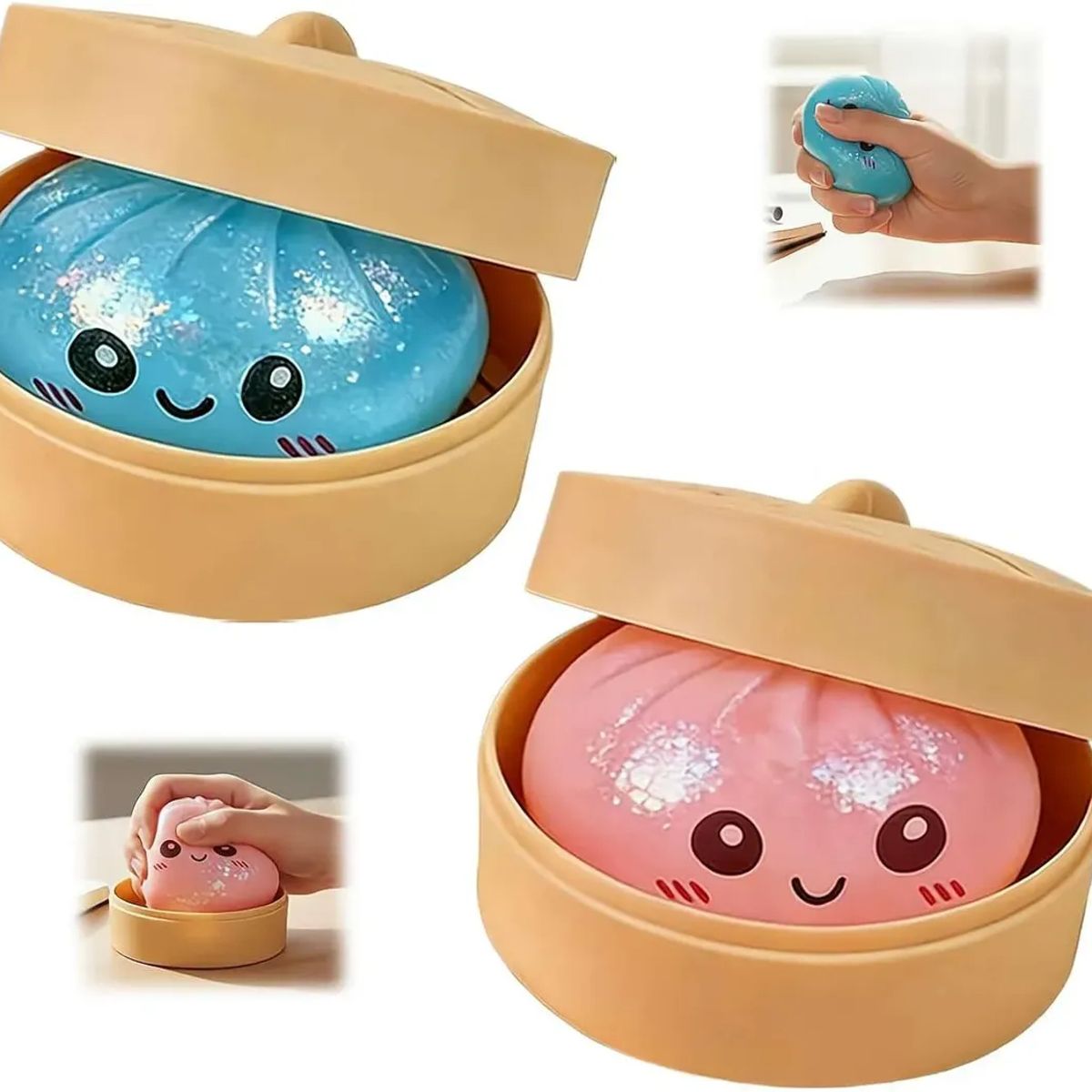 TIOZONEY - 2PCS Squishy De Dumpling Antiestrés Celeste y Rosado
