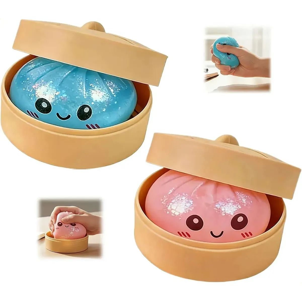 TIOZONEY - 2PCS Squishy De Dumpling Antiestrés Celeste y Rosado
