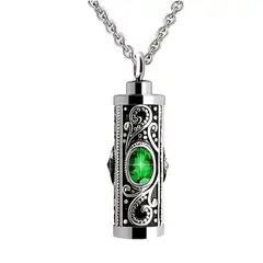 GENERICO - Collar relicario cenizas o recuerdos cilindrico vintage cristal verde