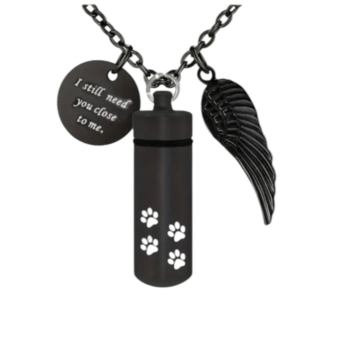 GENERICO - Collar relicario cenizas o recuerdos mascotas cilindro black huella