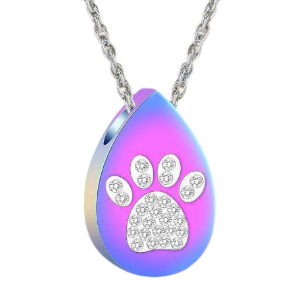 GENERICO - Collar relicario cenizas o recuerdos mascotas gotita huella  brillante multicolor