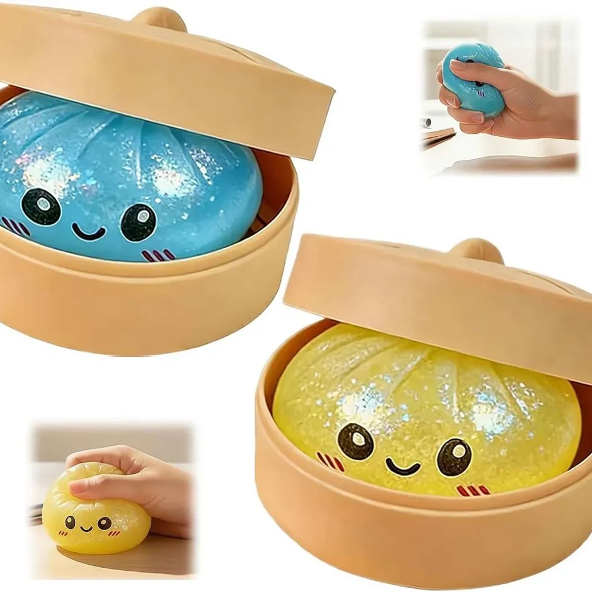TIOZONEY - 2PCS Squishy De Dumpling Antiestrés Celeste y Amarillo