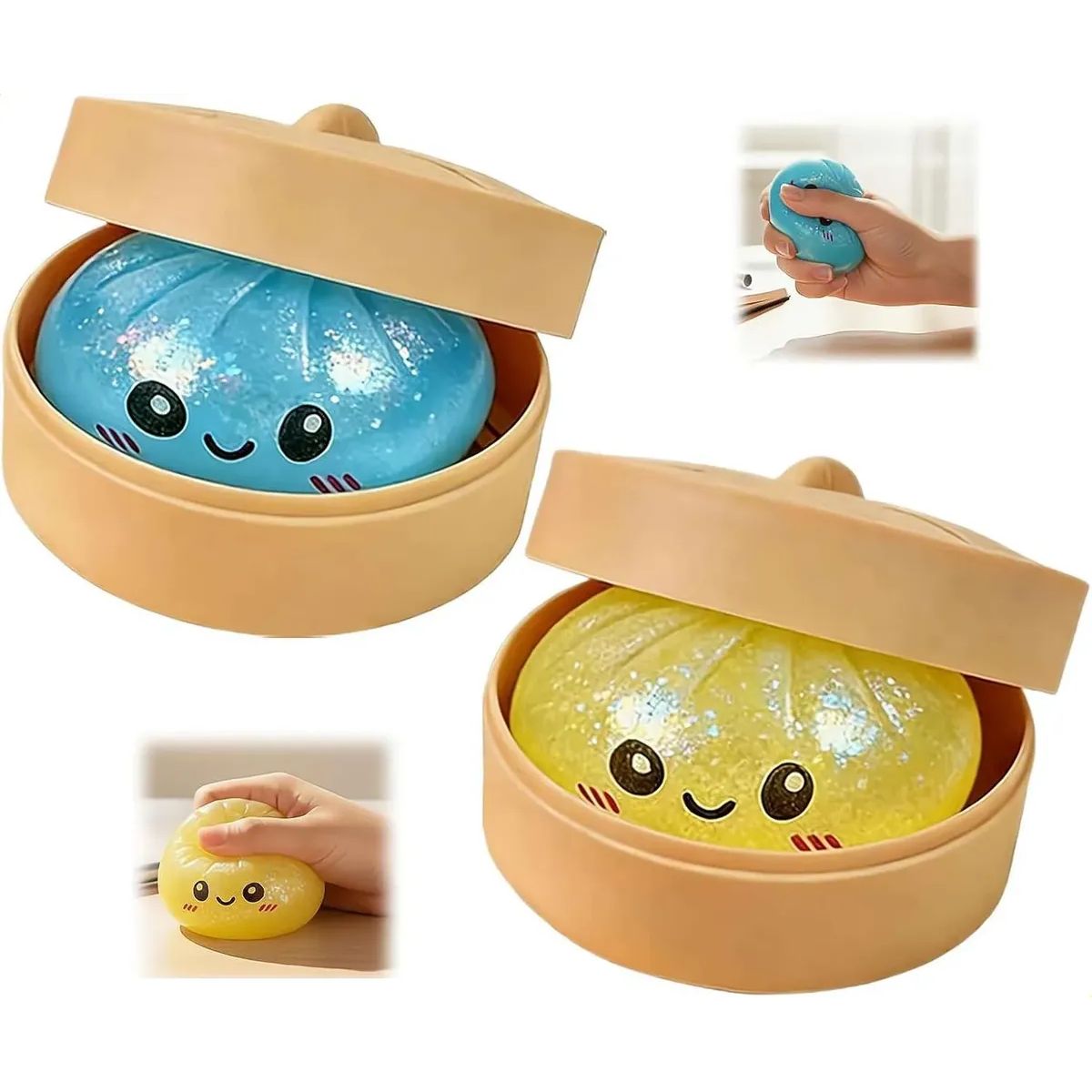 TIOZONEY - 2PCS Squishy De Dumpling Antiestrés Celeste y Amarillo