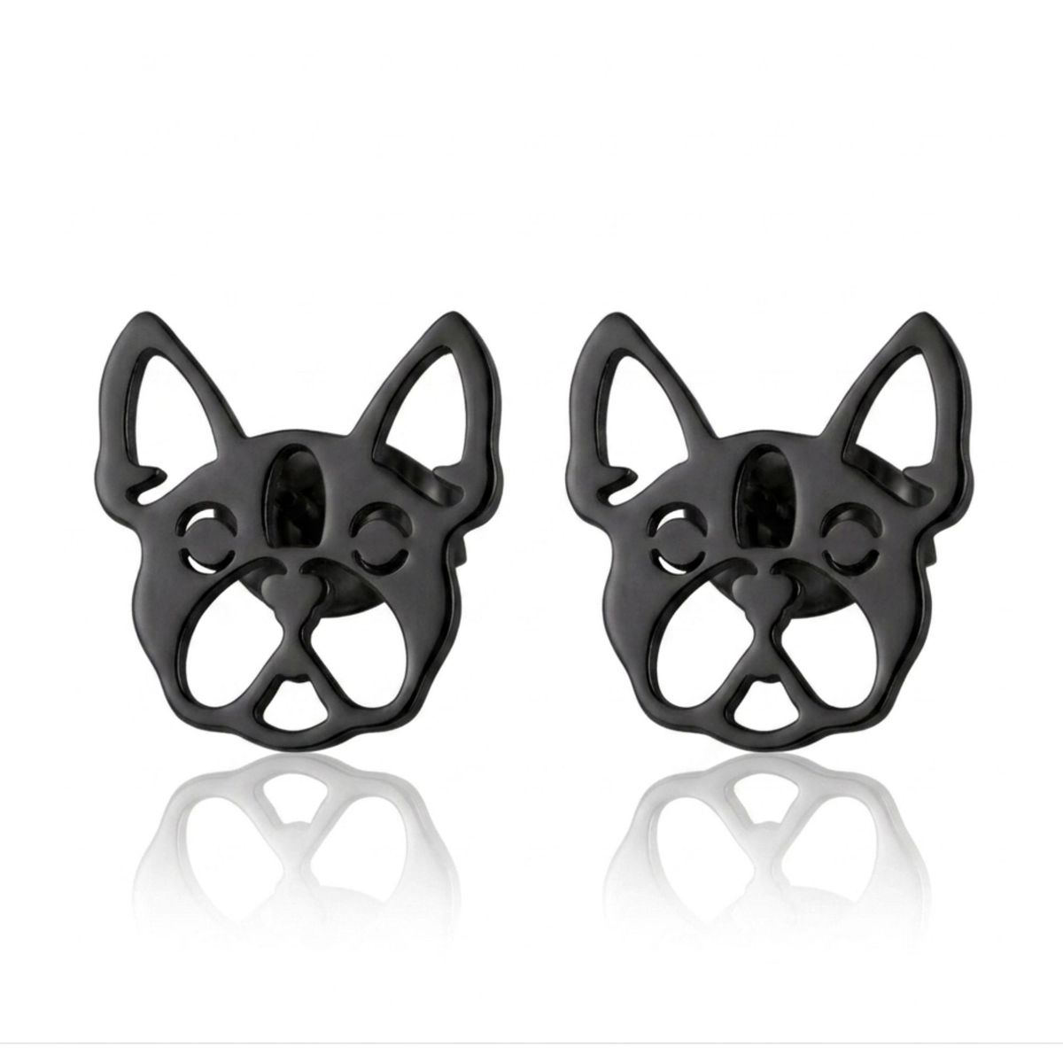 GENERICO - Aros pendientes de fantasia carita  bulldog frances black