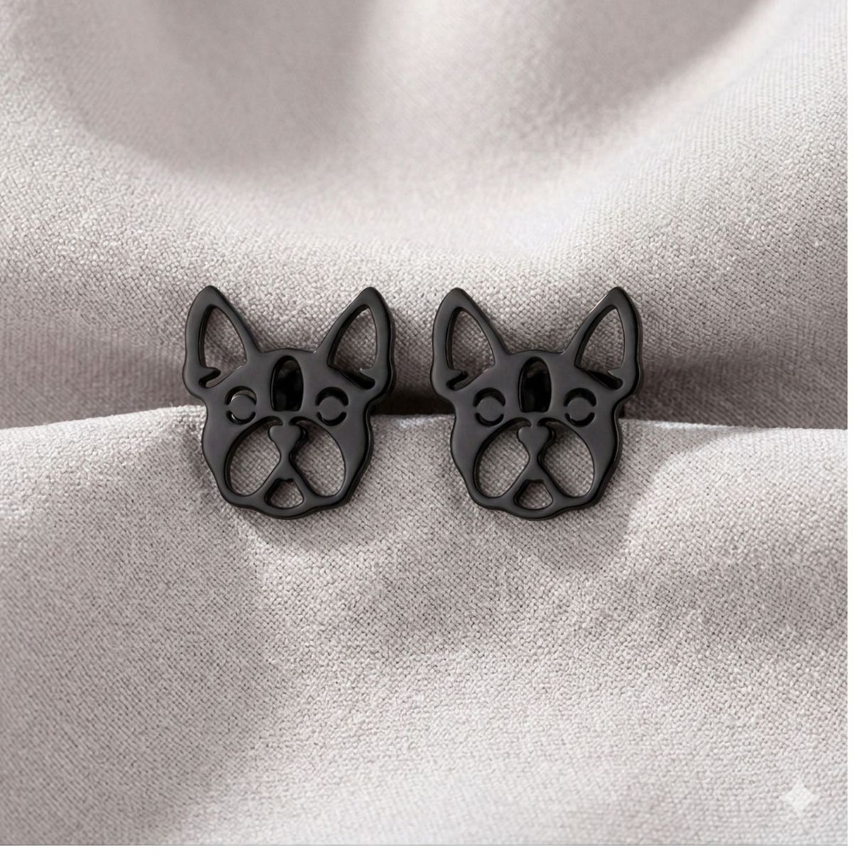GENERICO - Aros pendientes de fantasia carita  bulldog frances black