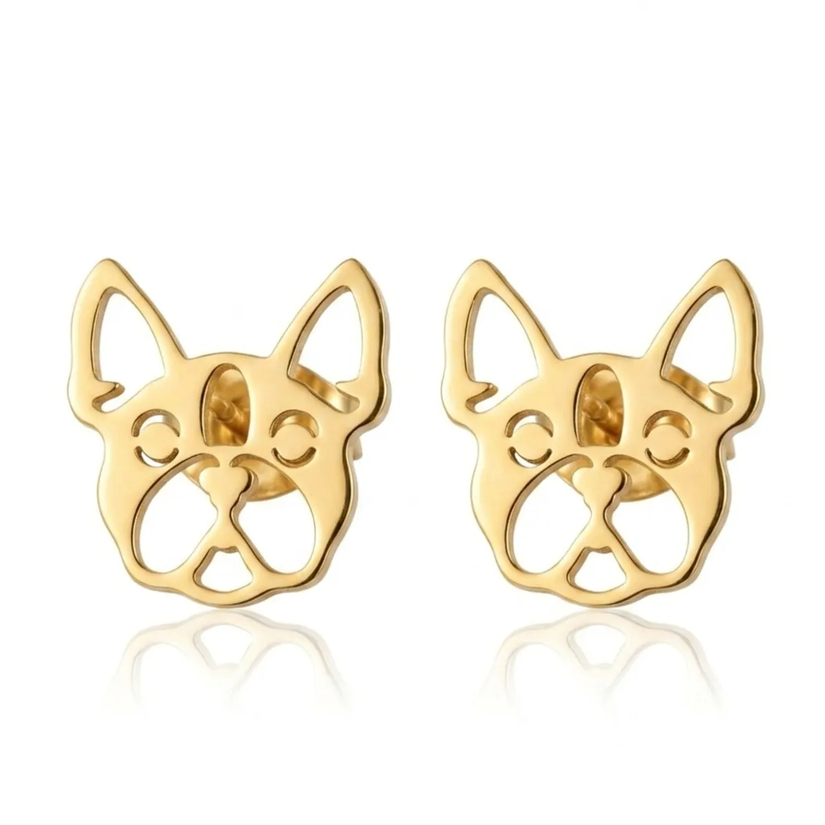 GENERICO - Aros pendientes de fantasia carita  bulldog frances  golden