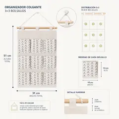 GENERICO - Organizador Colgante con 9 Bolsillos, Tela Algodón, para Hogar 33x50