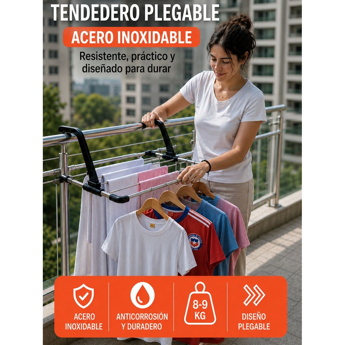 MOVI - Tendedero Plegable Acero Inoxidable para Balcón y Ventana