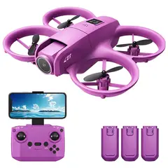 VIDITA - Mini Drone FPV Doble Cámara 4K Fácil de Usar 3 Baterías WiFi Morado