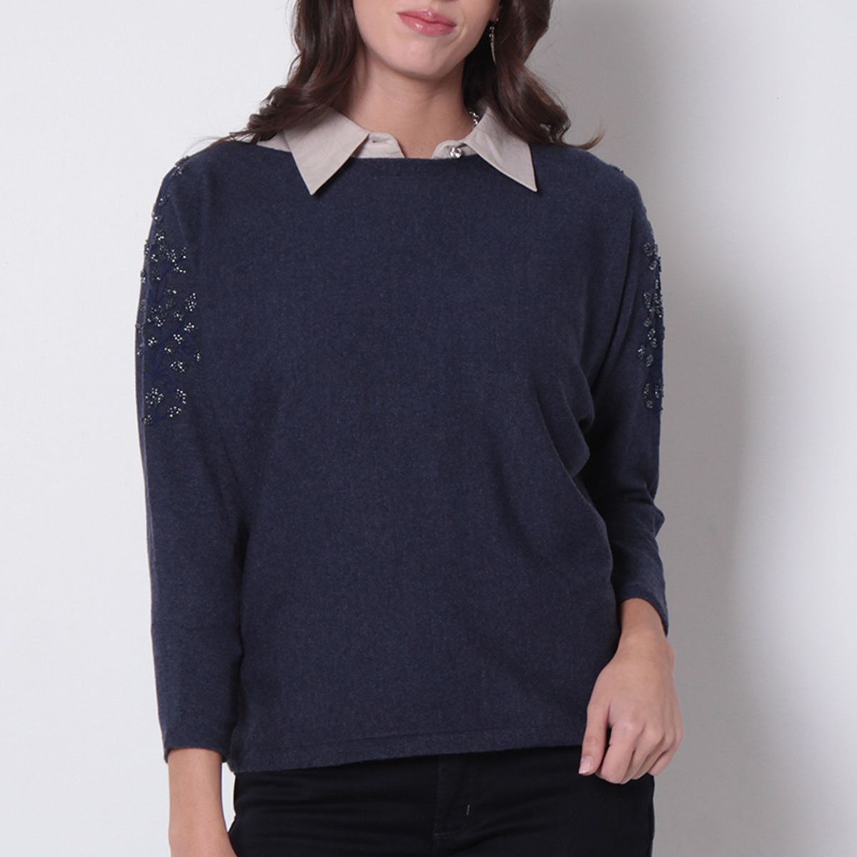 WADOS - SWEATER MANGA 34 ESCOTE BOTE CON APLICACION EN MANGAS