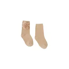 DADATI - Calcetin alto niña con pompon camel beige