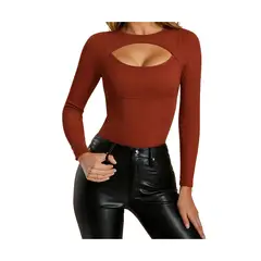 LIKE SHOP - Body Manga Larga Mujer Acanalado Con Escote Cut Out Y Broche 9025