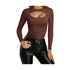 LIKE SHOP - Body Manga Larga Mujer Acanalado Con Escote Cut Out Y Broche 9025