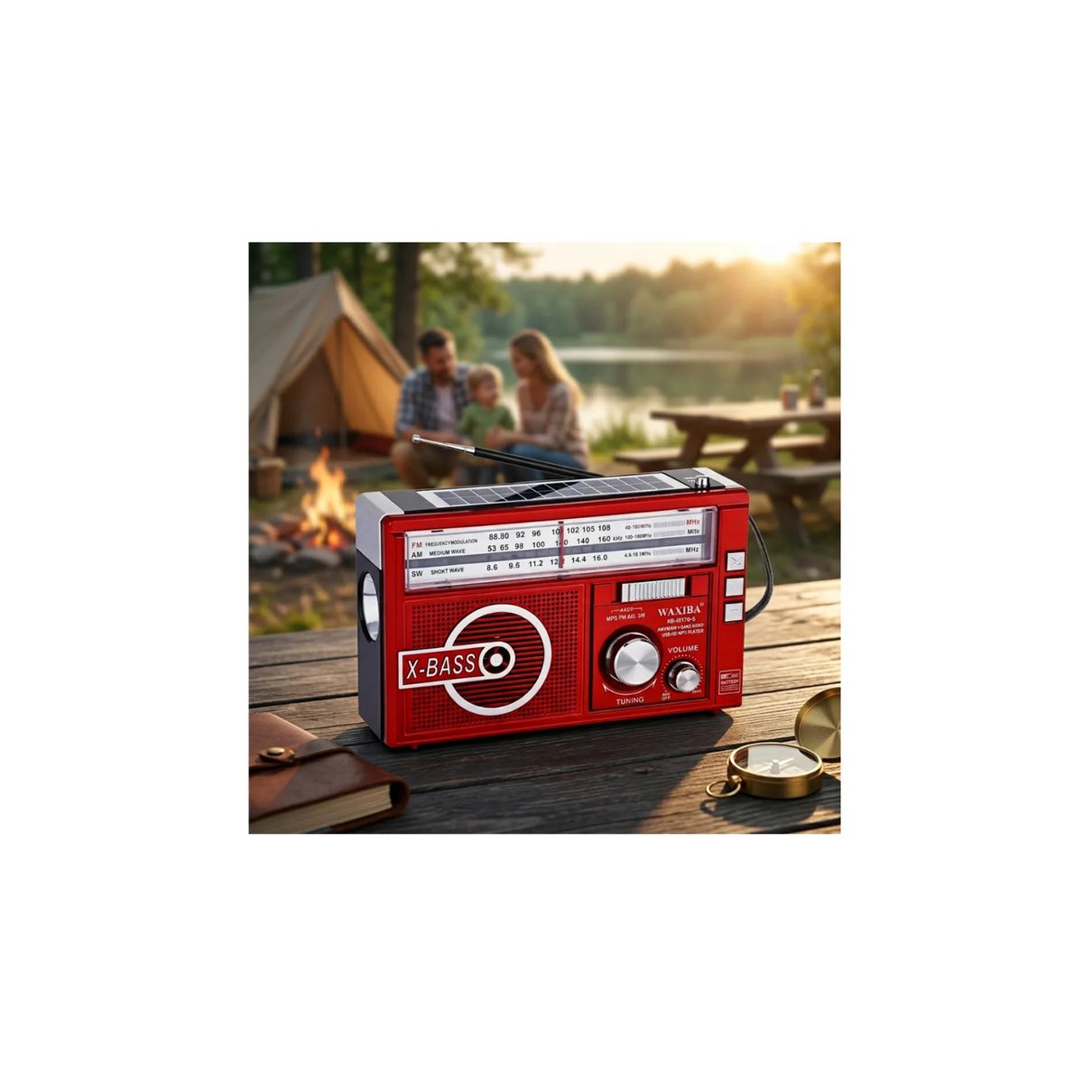 GENERICO - Radio Portátil Waxiba XB-397U-S AmFmSw Usb Solar Recargable Roja