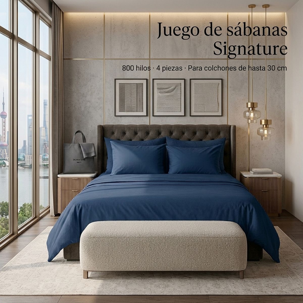 ARMONIA - SABANAS 800 HILOS SIGNATURE AZUL OSCURO 2 PLAZAS 794 7EF