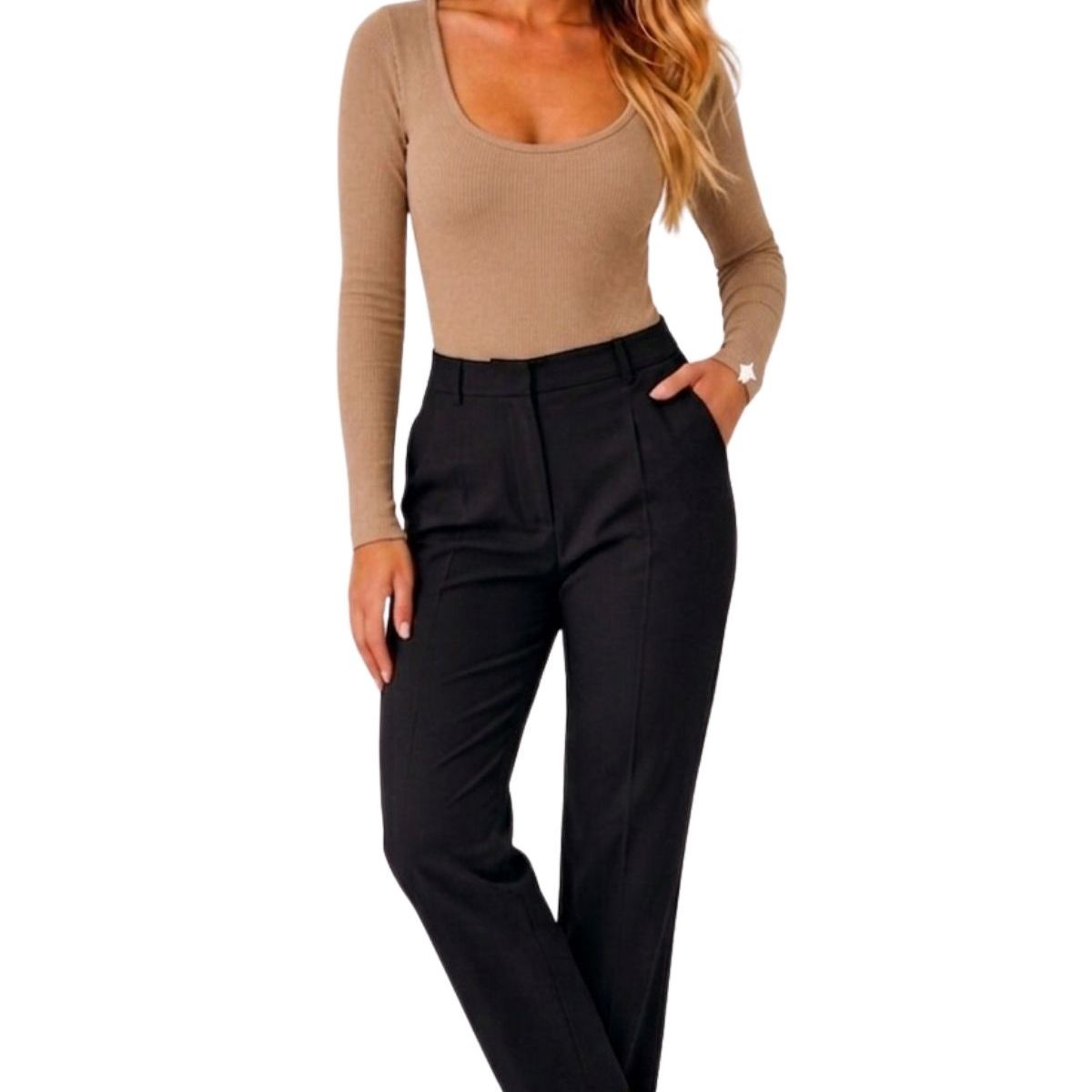 LIKE SHOP - Body Mujer Manga Larga Acanalado Modelador Cuello Redondo 9026