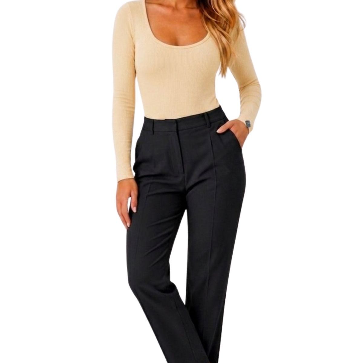 LIKE SHOP - Body Mujer Manga Larga Acanalado Modelador Cuello Redondo 9026