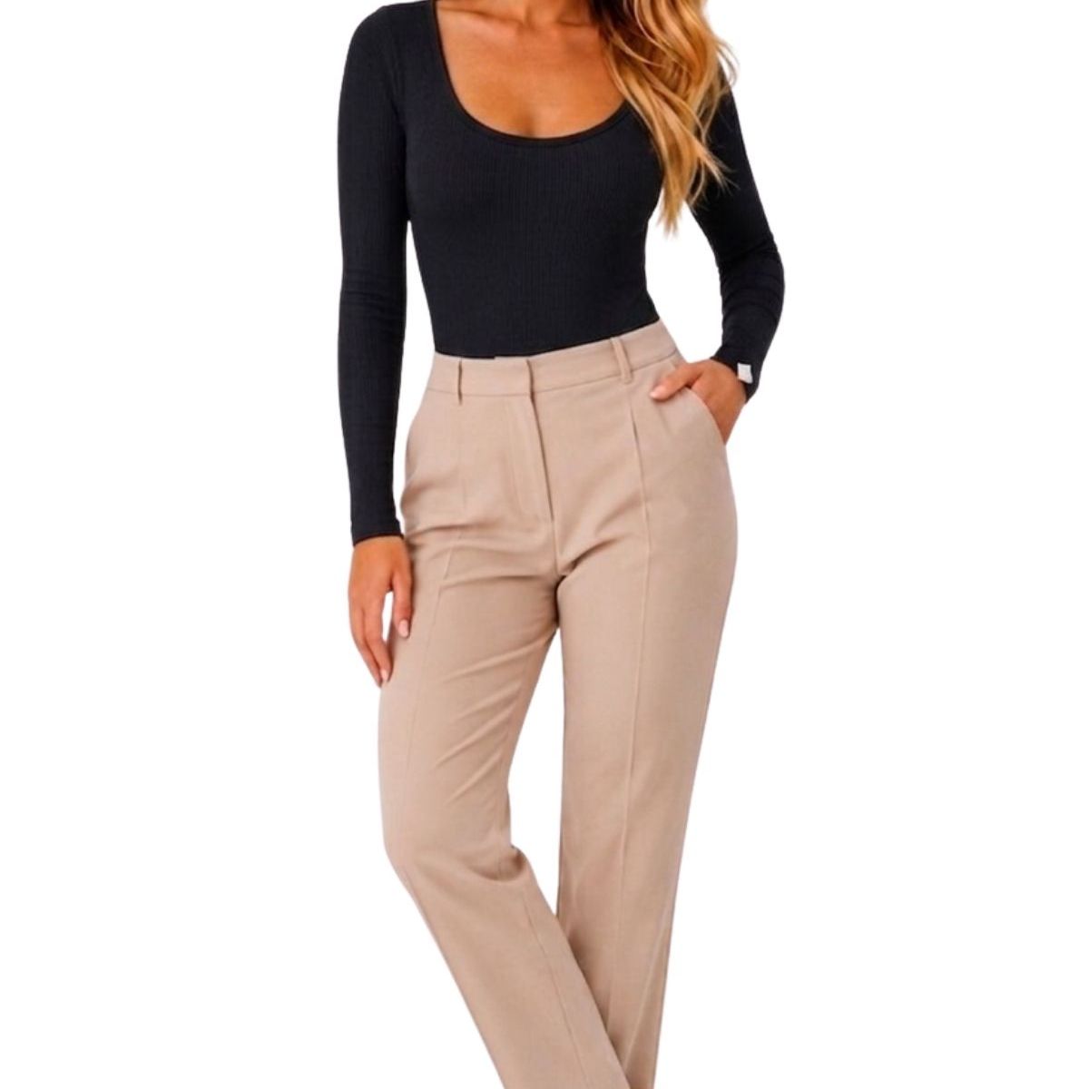LIKE SHOP - Body Mujer Manga Larga Acanalado Modelador Cuello Redondo 9026