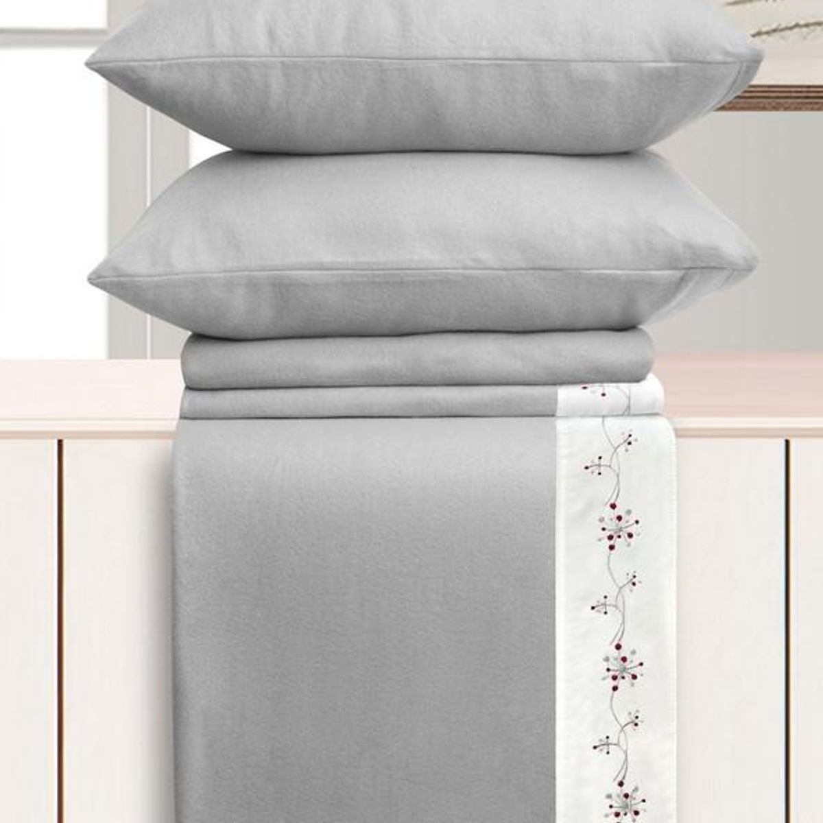 ANDES - SÁBANA ANDES POLAR BORDADA FLOR GRIS 1.5 PL