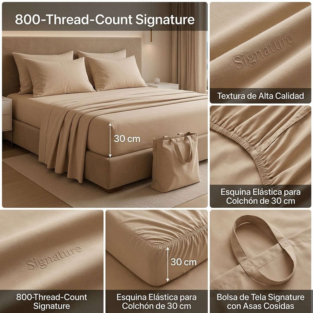 ARMONIA - SABANAS 800 HILOS SIGNATURE BEIGE 2 PLAZAS 794 7EF