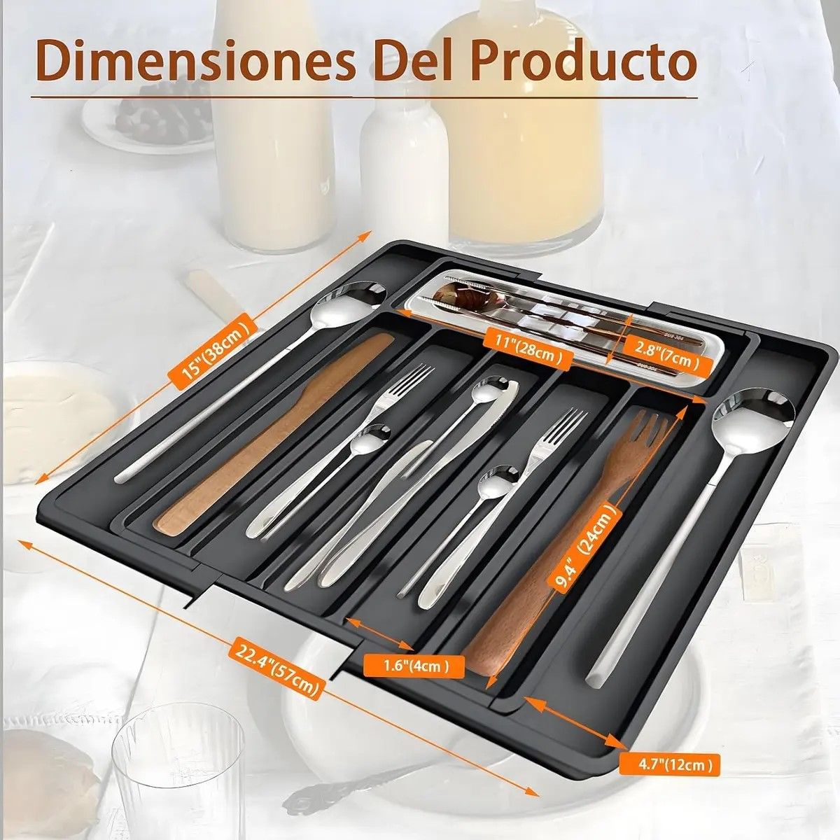 GENERICO - Organizadores De Cubiertos Utensilios Cajon 8 Compartimento Negro BELUG